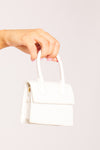 White Faux Croc Leather Top Handle Mini Bag