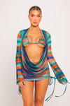 Green Printed Mesh Ruched Drawstring Overlay Co-Ord