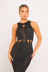 Black Cut Out Braided Sleeveless Midaxi Dress