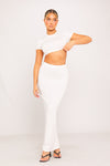 White Seamless Short Sleeve Crop Top & Maxi Skirt Co-Ord