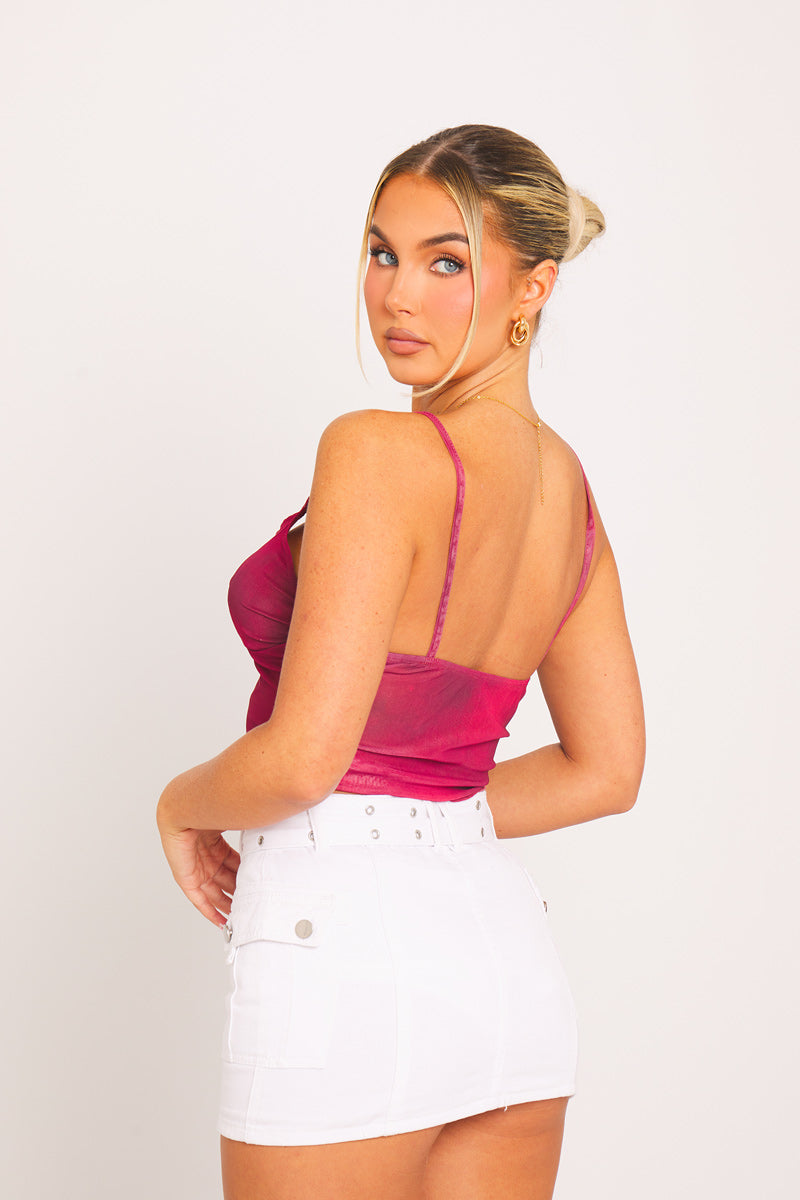 White Low Rise Buckle Detail Denim Mini Skirt