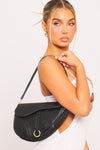 Black Faux Leather Saddle Bag With Strap