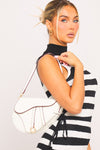 White Faux Leather Saddle Bag With Strap