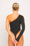 Black Multi Cut Out One Shoulder Bodysuit