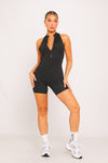 Black Zip Front High Neck Contour Playsuit