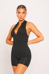 Black Zip Front High Neck Contour Playsuit