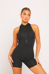 Black Zip Front High Neck Contour Playsuit