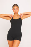 Black Ribbed Spaghetti Strap Cross Back Playsuit