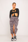 Grey Pocket Detail Split Front Cargo Maxi Skirt