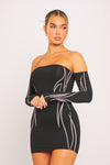 Black Off Shoulder Lightning Bolt Long Sleeve Mini Dress