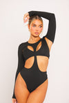 Black Multi Cut Out Long Sleeve Insert Bodysuit