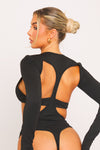 Black Multi Cut Out Long Sleeve Insert Bodysuit