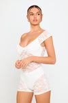 White Sheer Floral Lace Cap Sleeve Playsuit