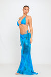 Blue Abstract Print Triangle Bikini & Long Maxi Skirt