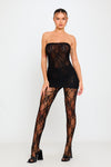 Black Sheer Lace Bandeau Top & Leggings Co-Ord Set