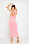 Pink Plunge Halterneck Ruffle Detail Maxi Dress