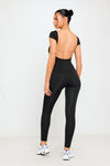 Black Open Back Scoop Neck Cap Sleeve Jumpsuit 