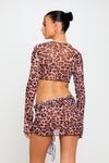 Brown Leopard Print Tie Front Crop Top & Mini Skirt