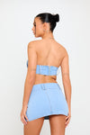 Light Blue Denim Buckle Tube Top & Low Rise Mini Skirt