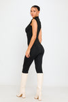 Black Zip Front High Neck Cap Sleeve Jumpsuit