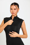 Black Zip Front High Neck Cap Sleeve Jumpsuit