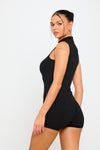 Black Seamless High Neck Sleeveless Playsuit