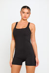 Black Ribbed Scoop Neck Sleeveless Playsuit