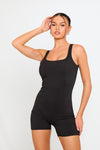 Black Ribbed Scoop Neck Sleeveless Playsuit