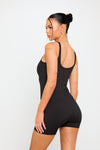 Black Ribbed Scoop Neck Sleeveless Playsuit