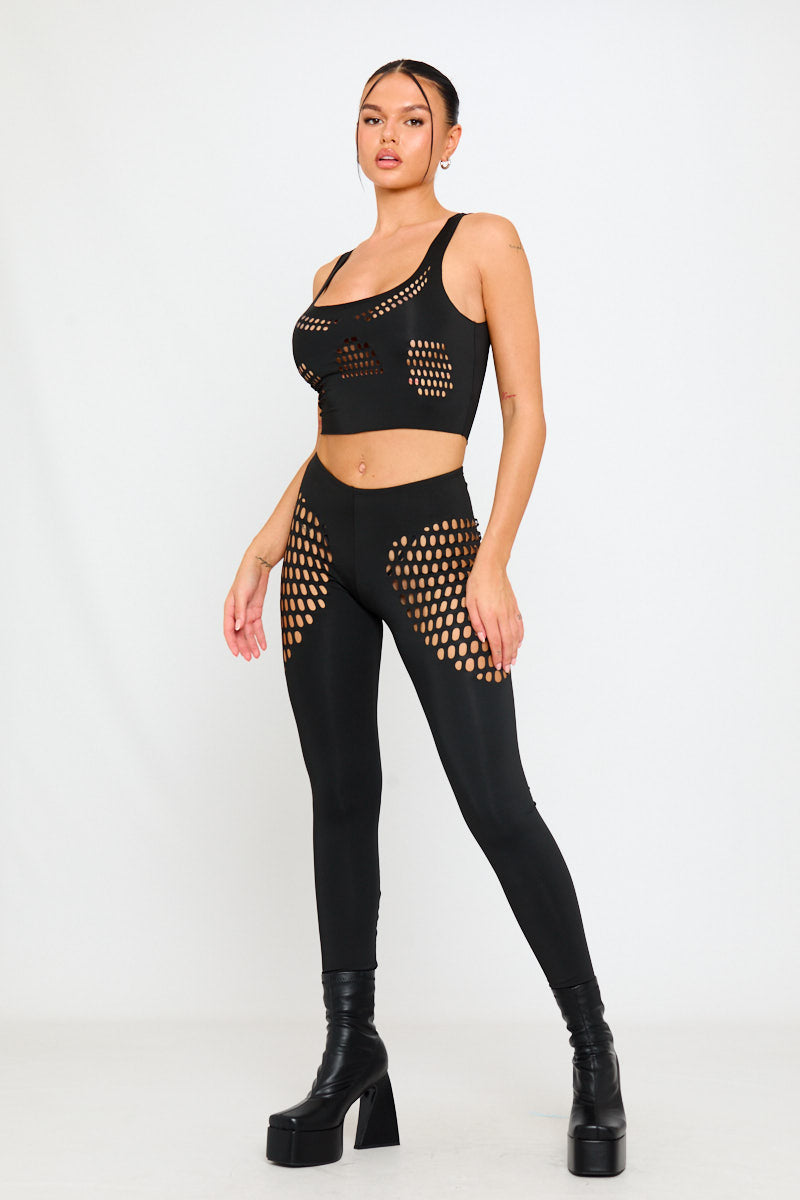 Black Cut Out Sleeveless Crop Top & Leggings Co-Ord