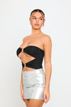 Black Cut Out Ring Detail Bandeau Bodysuit