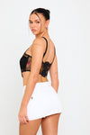 Black Sheer Mesh Lace Detail Corset Crop Top