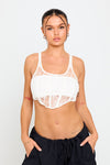 White Sheer Mesh Lace Detail Corset Crop Top