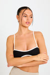 Black Ribbed Knit Contrast Strappy Crop Top