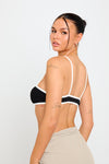 Black Ribbed Knit Contrast Strappy Crop Top