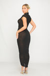 Black High Neck Sheer Knit Tube Short Sleeve Midi Dress