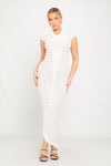 White High Neck Sheer Knit Tube Short Sleeve Midi Dress