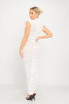 White High Neck Sheer Knit Tube Short Sleeve Midi Dress