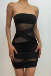 Black Sheer Mesh Bandage Bandeau Mini Dress