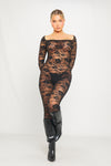 Black Lace Round Neck Long Sleeve Jumpsuit
