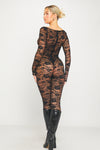 Black Lace Round Neck Long Sleeve Jumpsuit