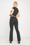 Black Contrast Tie Front Ruched Flared Trousers 