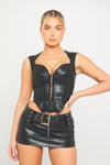 Black Faux Leather Bustier Hook Corset Crop Top