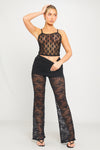 Black Sheer Lace Low Rise Flared Trousers 