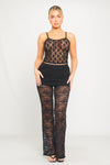 Black Sheer Lace Low Rise Flared Trousers 