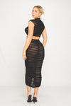 Black Semi Sheer Knit Ruched Maxi Skirt