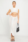 White Semi Sheer Knit Ruched Maxi Skirt