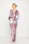 Multi Printed Plunge Tie Back Long Sleeve Maxi Dress