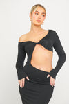 Black Cut Out Twist Front Long Sleeve Maxi Dress