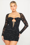 Black Snake Print Bustier Sheer Sleeve Mini Dress